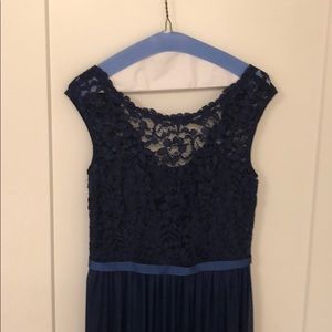 Long bridesmaid dress with lace bodice